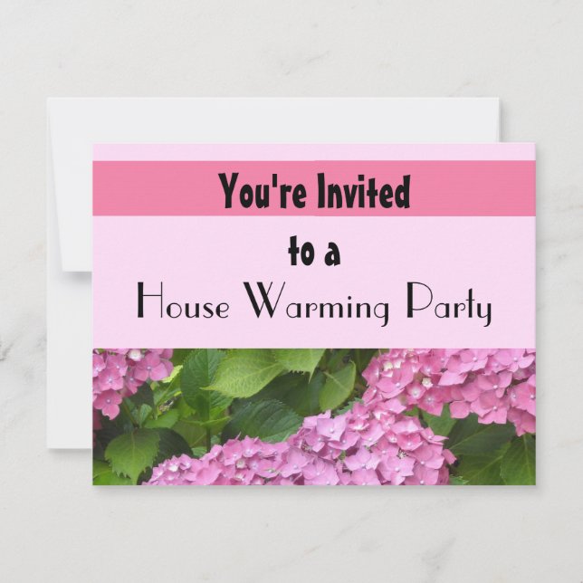 Invitation Fête de Chauffage Maison Fleur d'Hydrangea Rose (Devant)