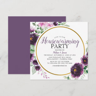 Invitation Fête de Chauffage Maison Fleurie Violette Élégante