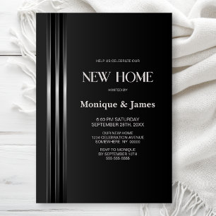Invitation Fête de Chauffage Maison Noir et Gris à Rayures Ar