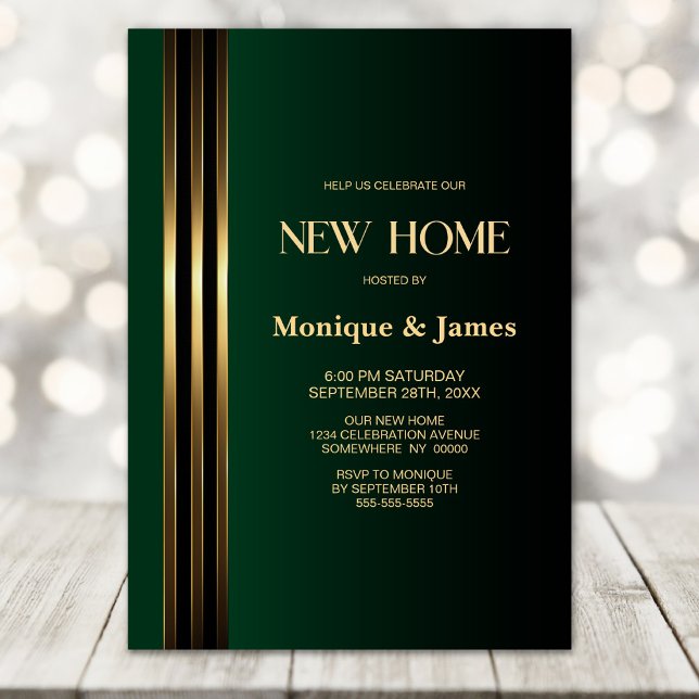 Invitation Fête de Chauffage Maison Noir et Vert à Rayures Do (Créateur téléchargé)