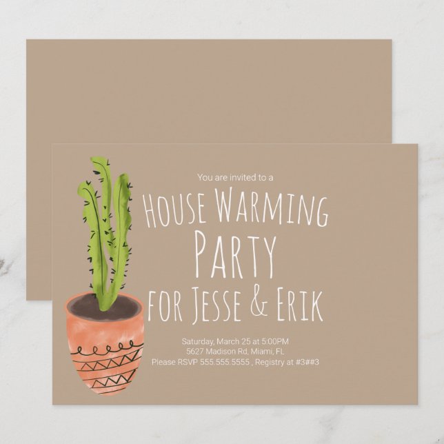 Invitation Fête de Chauffage Maison Plante Maison Dessinée à  (Devant / Derrière)