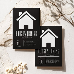 Invitation Fête de Chauffage Maison Simple en Noir et Blanc