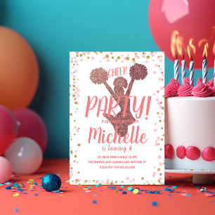Invitation Fête de Cheerleading Anniversaire Rose Pâle