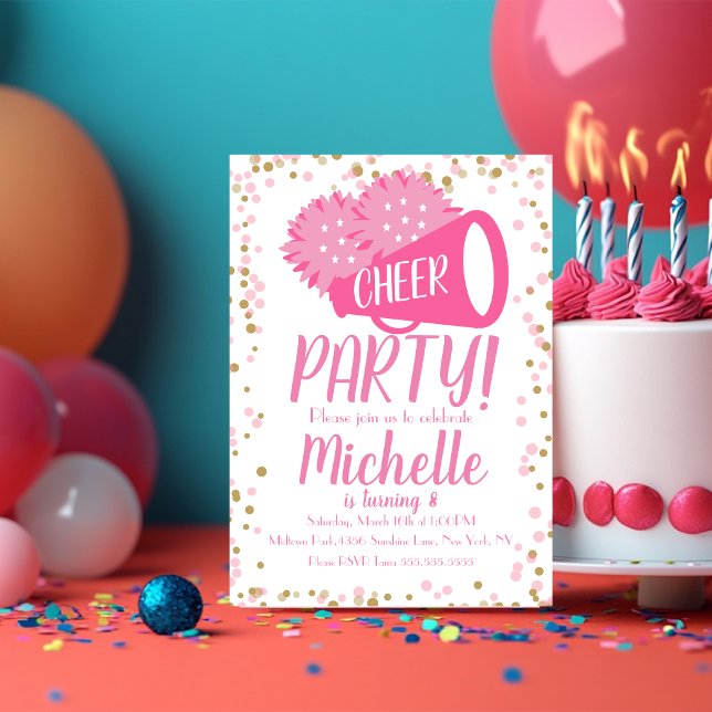Invitation Fête de Cheerleading Fête d'anniversaire Confetti  (Créateur téléchargé)