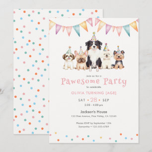 Invitation Fête de chiens géniaux personnalisée pour l'âge de