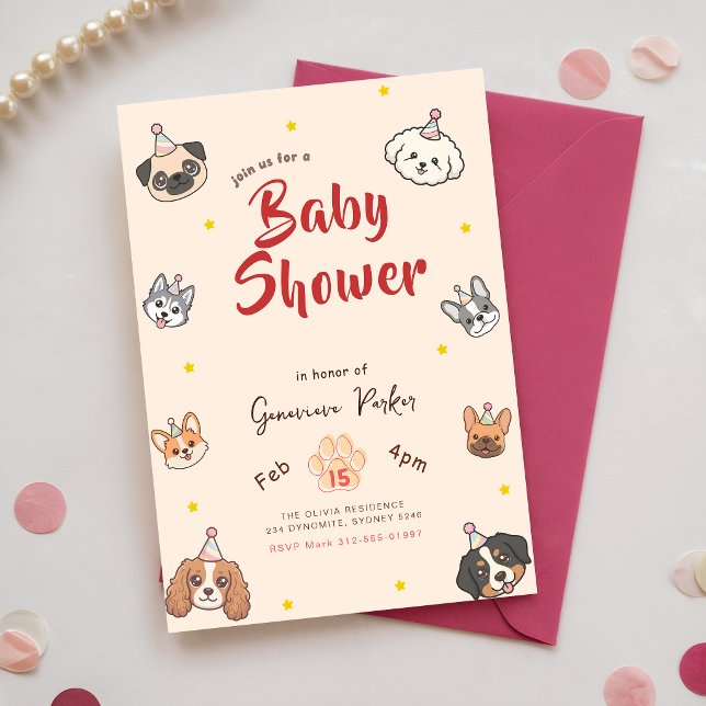 Invitation Fête de chiots mignons pour bébé avec thème de chi (Créateur téléchargé)