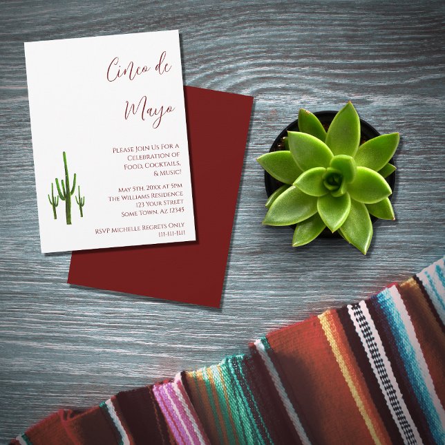 Invitation Fête de Cinco de Mayo avec cactus saguaro (Créateur téléchargé)