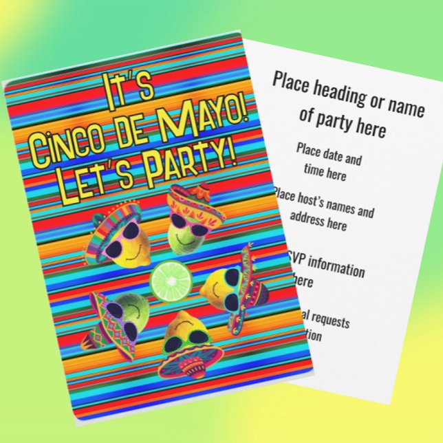 Invitation Fête de Cinco de Mayo personnalisée Lemon Lime  (Customize front and back text for any occasion!)