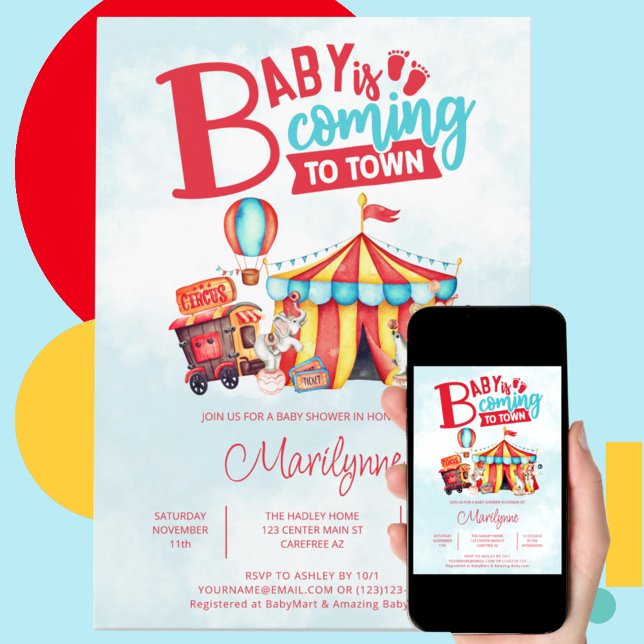 Invitation Fête de cirque de Carnaval Baby Shower (Créateur téléchargé)