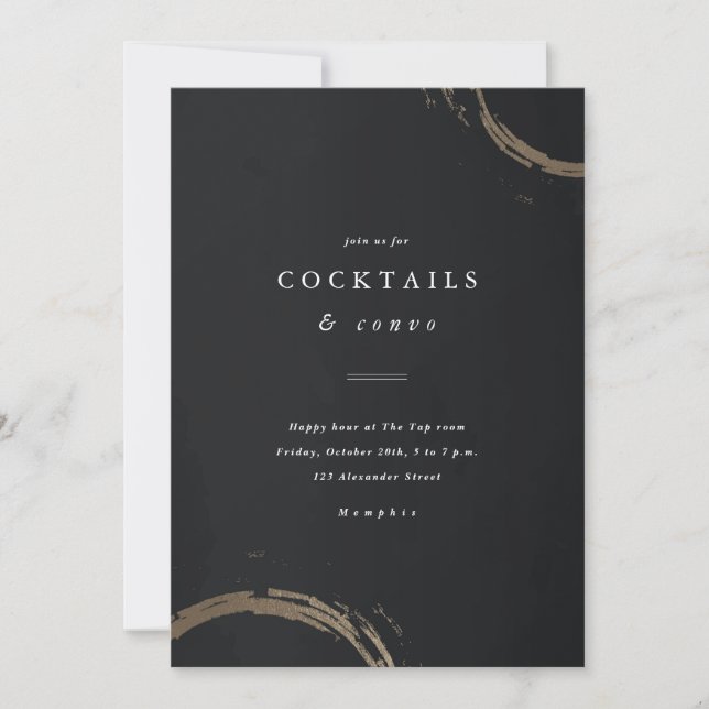 Invitation Fête de Cocktail Anneaux Dorés Noirs et Or (Devant)
