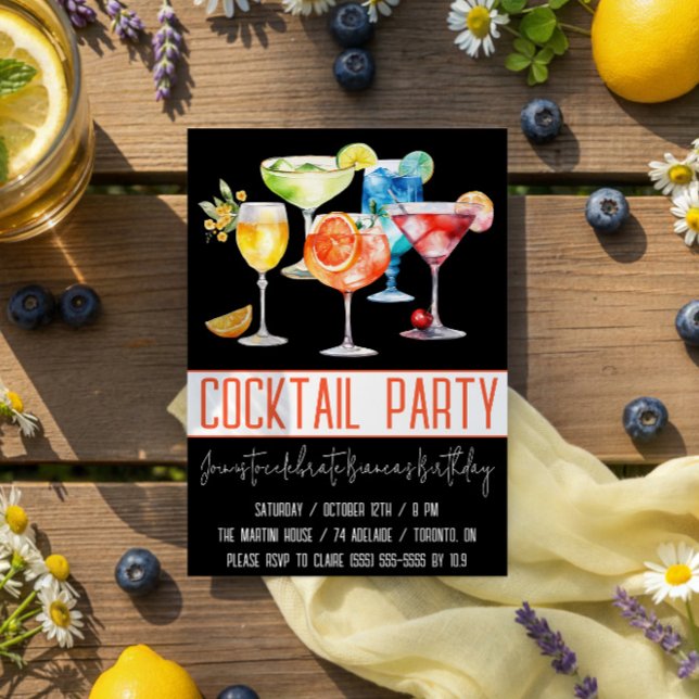 Invitation Fête de cocktail, Boissons fruitées, Fête d'annive (Créateur téléchargé)