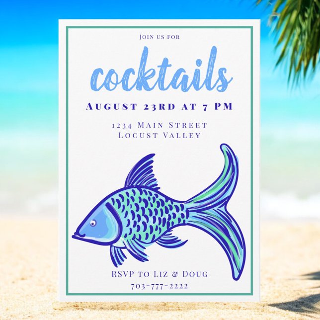 Invitation Fête de Cocktail Côtière Poisson Bleu Prépa  (Créateur téléchargé)