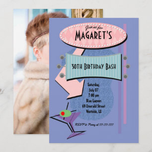 Invitation Fête de cocktail d'anniversaire rétro TOUT ÂGE ajo