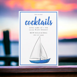 Invitation Fête de cocktail de bateau bleu chic naval 