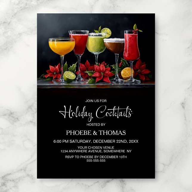 Invitation Fête de Cocktail de Fêtes de Poinsettia (Créateur téléchargé)