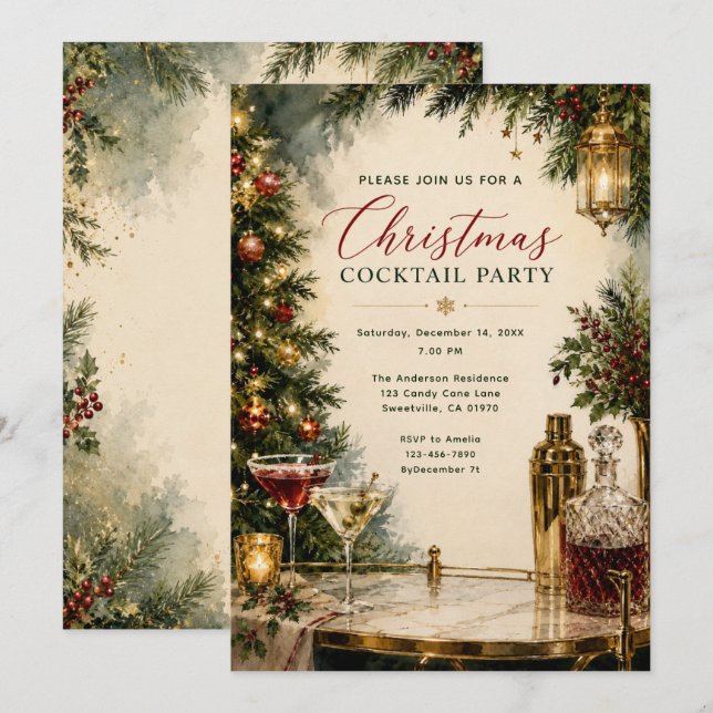 Invitation Fête de Cocktail de Noël (Devant / Derrière)