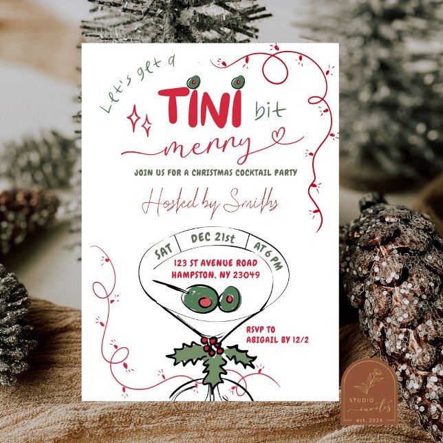Invitation Fête de cocktail de Noël à main levée rose (Créateur téléchargé)