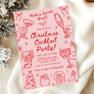 Invitation Fête de cocktail de Noël au dessin fantaisiste à l