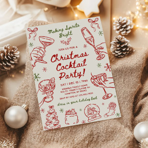 Invitation Fête de cocktail de Noël au dessin fantaisiste à l