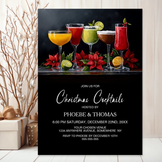 Invitation Fête de Cocktail de Noël au Poinsettia (Créateur téléchargé)
