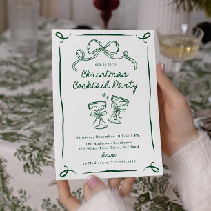 Invitation Fête de cocktail de Noël avec un arc vert dessiné 