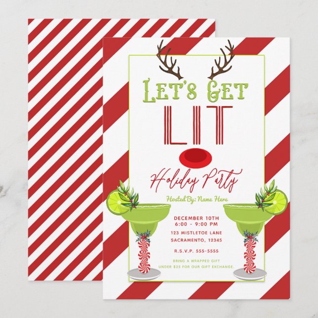 Invitation Fête de Cocktail de Noël de Renne Allumons (Devant / Derrière)