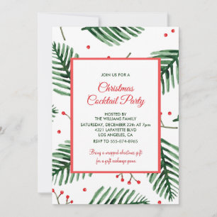Invitation Fête de Cocktail de Noël Élégant Evergreen