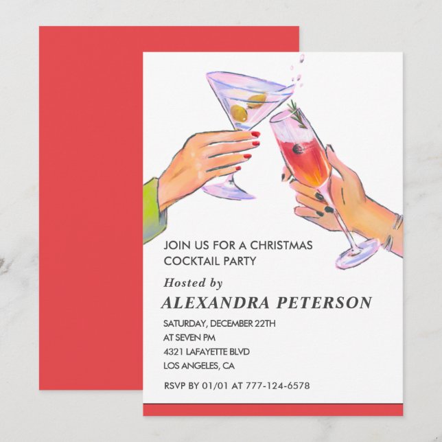 Invitation Fête de cocktail de Noël élégante (Devant / Derrière)