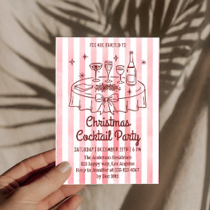 Invitation Fête de cocktail de Noël élégante à rayures roses