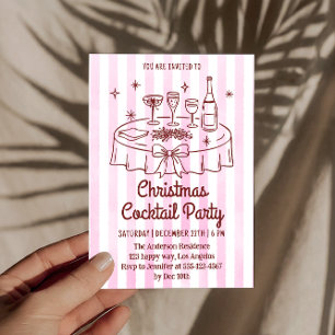 Invitation Fête de cocktail de Noël élégante à rayures roses