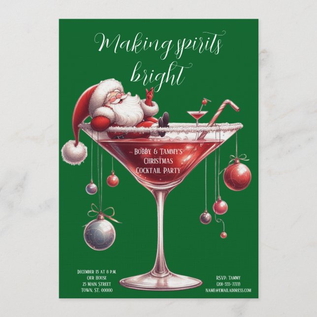 Invitation Fête de Cocktail de Noël festive (Devant)