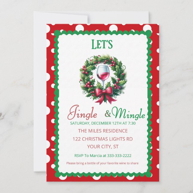 Invitation Fête de Cocktail de Noël Jingle et Mingle (Devant)