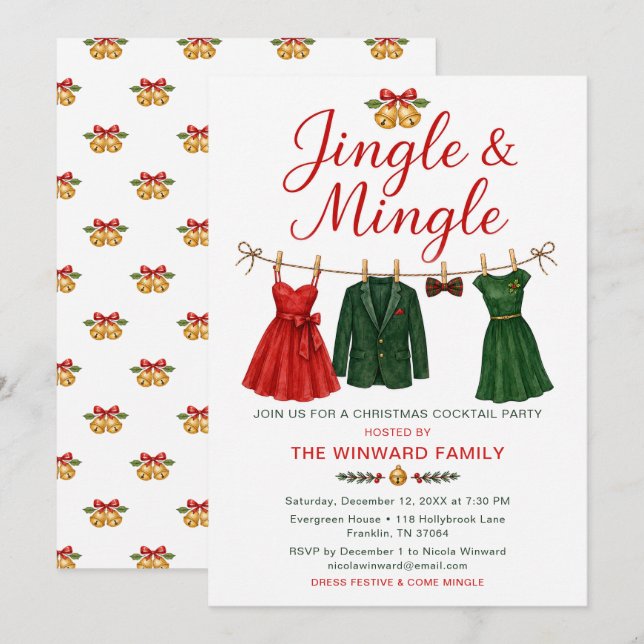 Invitation Fête de Cocktail de Noël Jingle & Mingle (Devant / Derrière)