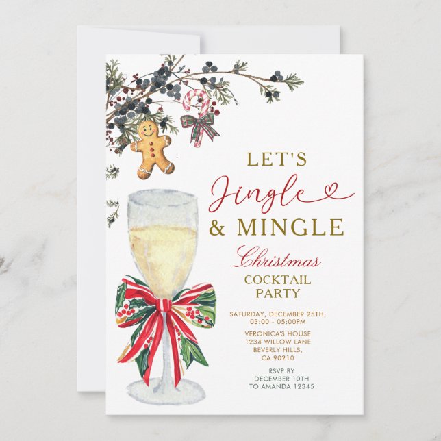 Invitation Fête de Cocktail de Noël Jingle & Mingle (Devant)