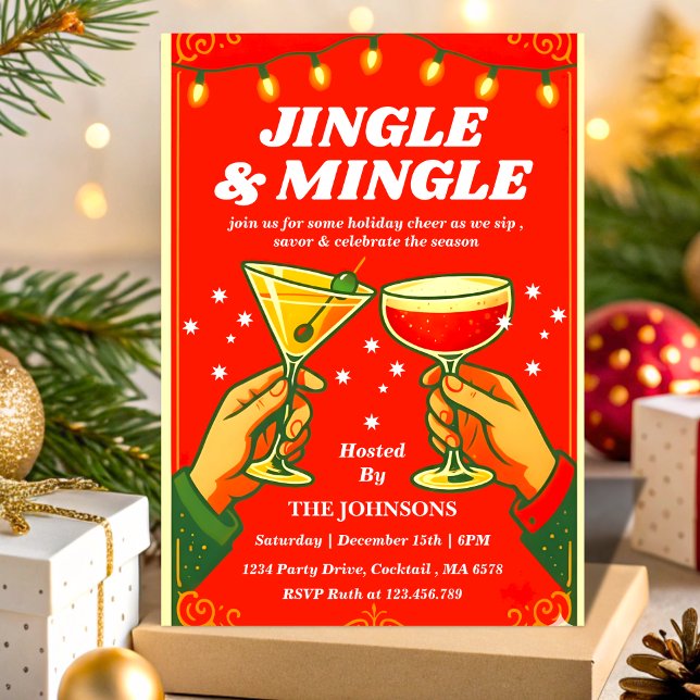 Invitation Fête de Cocktail de Noël Jingle & Mingle Rétro (Créateur téléchargé)