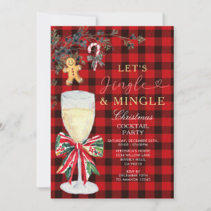 Invitation Fête de Cocktail de Noël Jingle & Mingle Rouge