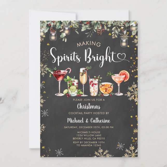 Invitation Fête de cocktail de Noël Making Spirits Bright (Devant)