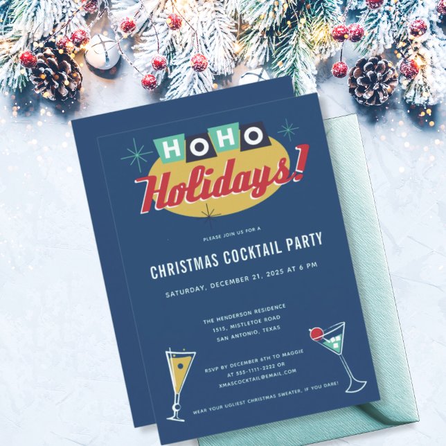 Invitation Fête de cocktail de Noël moderne du milieu du sièc (Créateur téléchargé)