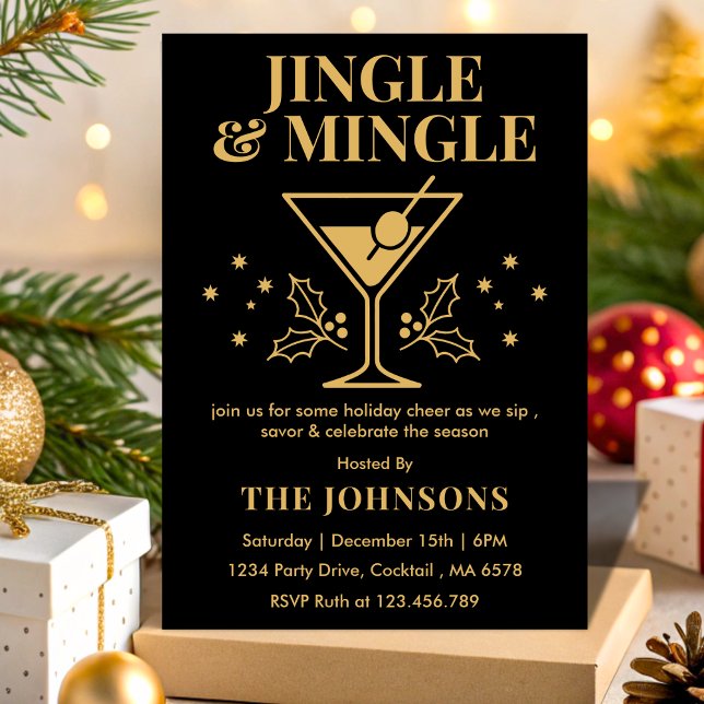 Invitation Fête de cocktail de Noël Moderne Jingle & Mingle (Créateur téléchargé)