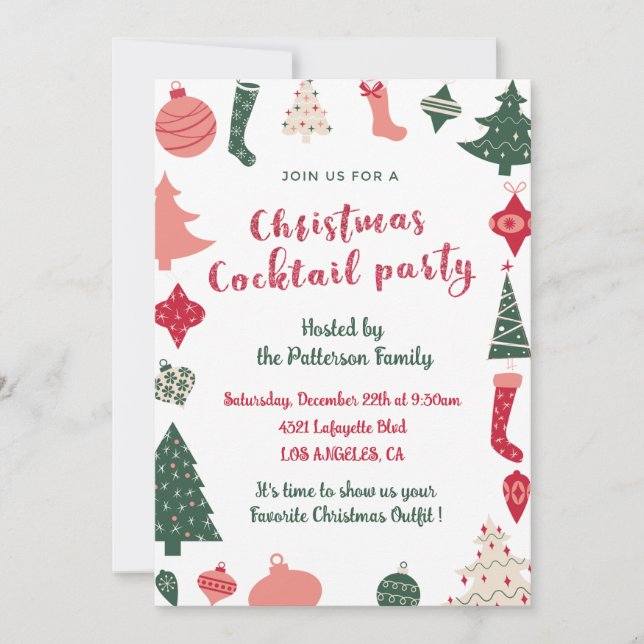 Invitation Fête de cocktail de Noël Motif de Noël  (Devant)