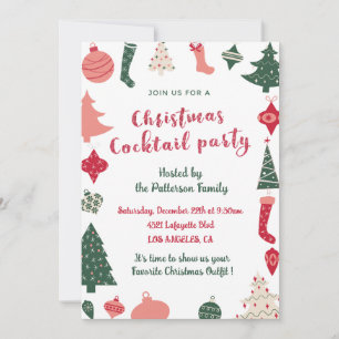 Invitation Fête de cocktail de Noël Motif de Noël