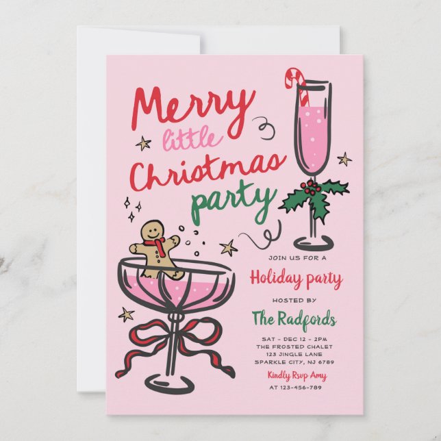 Invitation Fête de Cocktail de Noël Petite et Joyeuse (Devant)