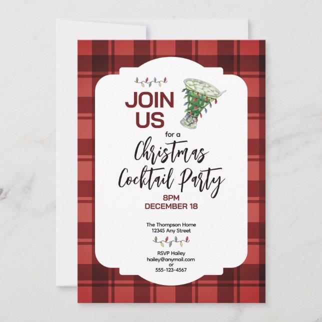 Invitation Fête de Cocktail de Noël Plaid Festif (Devant)