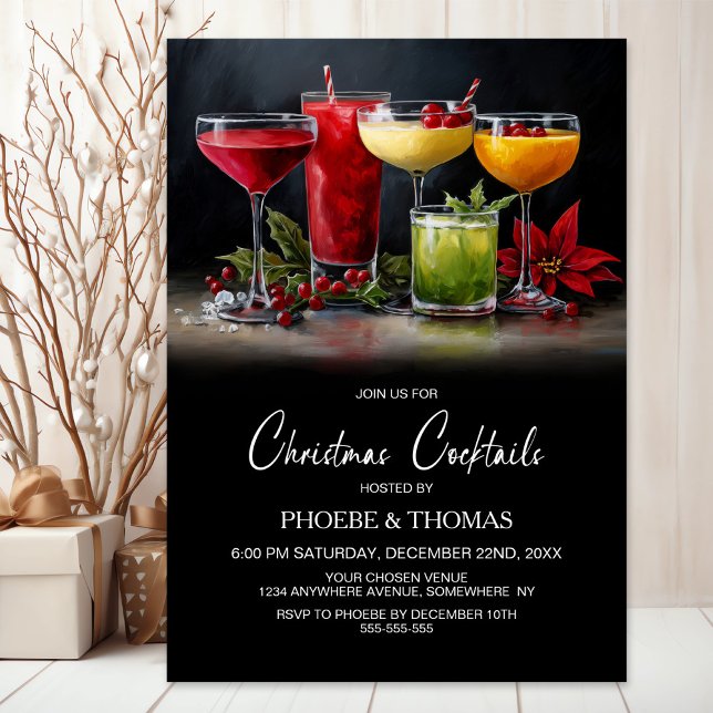 Invitation Fête de Cocktail de Noël Poinsettia (Créateur téléchargé)