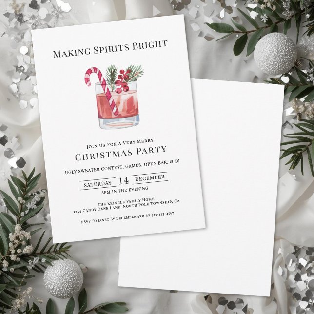 Invitation Fête de Cocktail de Noël pour Éclairer les Esprits (Making Spirits Bright Christmas Cocktail Party Invitation)