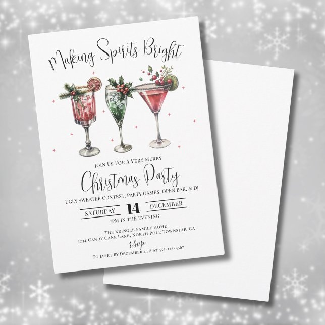 Invitation Fête de Cocktail de Noël pour Éclairer les Esprits (Elegant Cocktail Christmas Party Invitation)