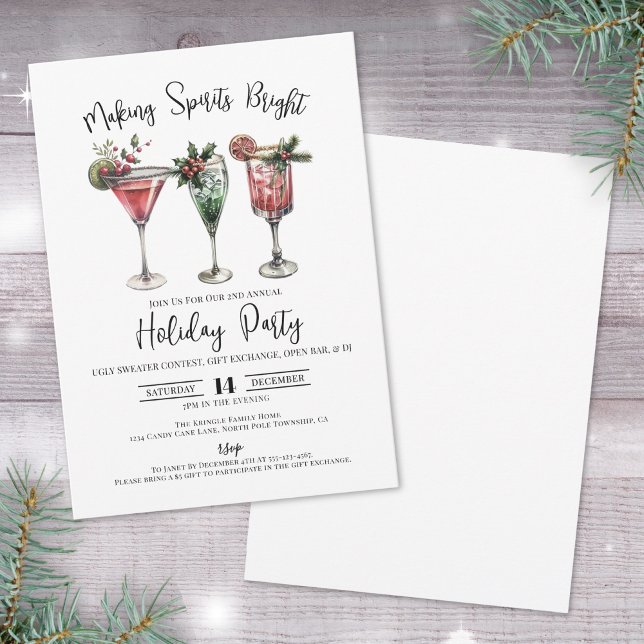 Invitation Fête de Cocktail de Noël pour Éclairer les Esprits (Making Spirits Bright Christmas Cocktail Party Invitation)