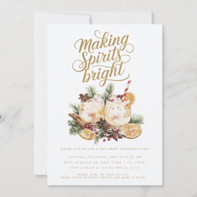 Invitation Fête de cocktail de Noël pour illuminer les esprit (Devant)
