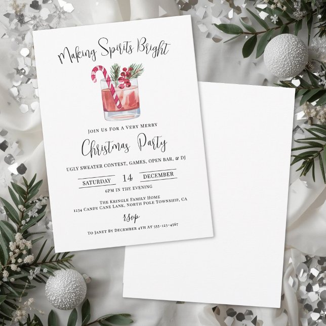 Invitation Fête de Cocktail de Noël pour Mettre les Esprits e (Making Spirits Bright Christmas Cocktail Party Invitation)