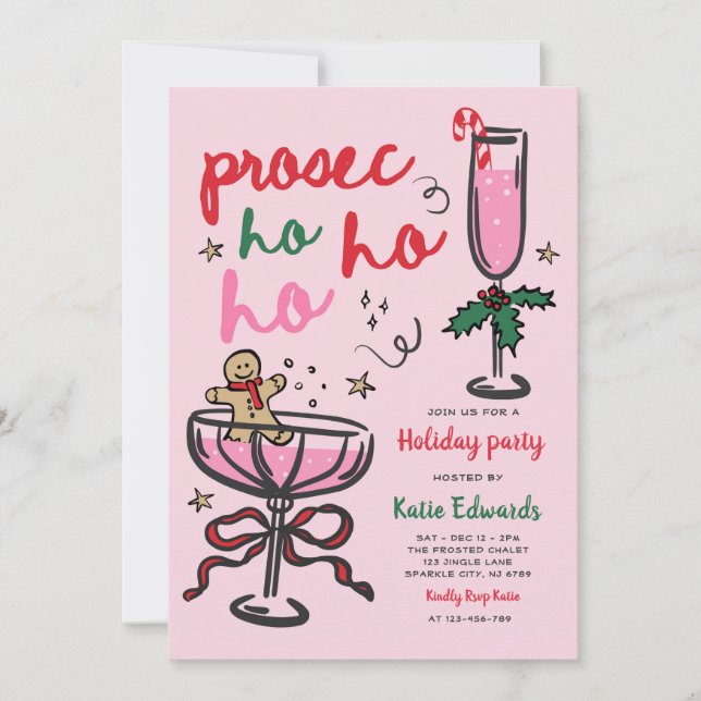 Invitation Fête de Cocktail de Noël Prosec-Ho-Ho-Ho (Devant)